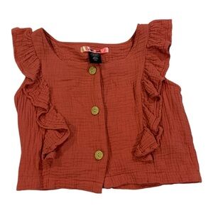 Paper Doll Ruffle Sleeve Button-Down Top - Rust